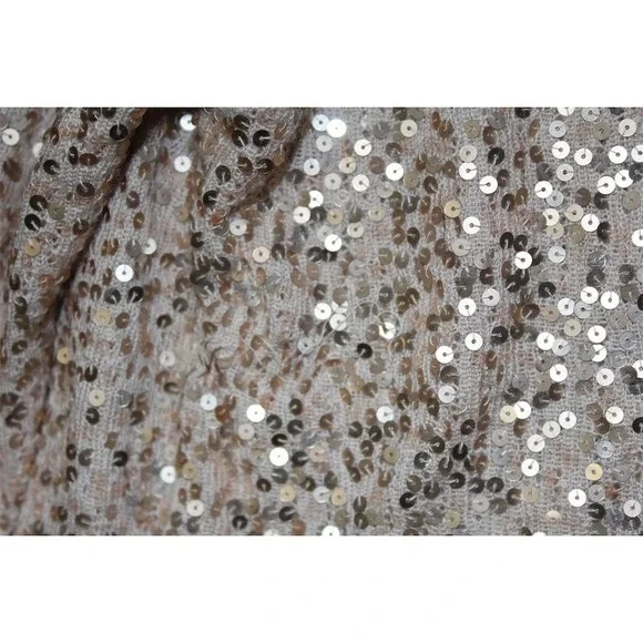 Donna Karan Vintage Sweater Womens L Silver Metallic Sequin Knit Pullover Top - Picture 3 of 5